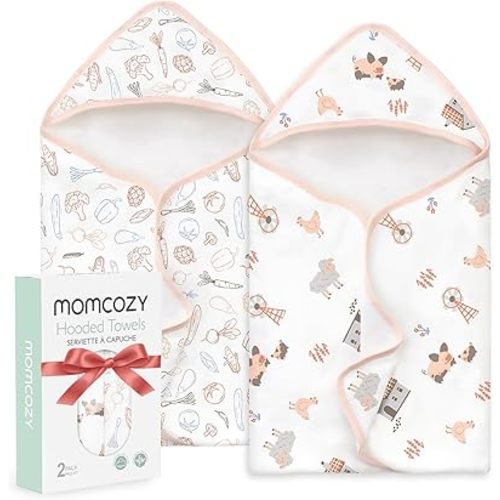 Momcozy Best Wishes Baby Towel with Hooded-Original Design Baby Towel Set -Soft & Absorbent- Shower Gifts or Bath Essential for Infant, Newborn, Toddler