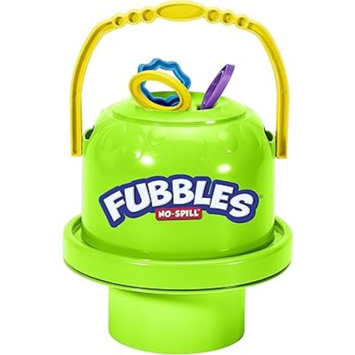 Little Kids Fubbles No-Spill Big Bubble Bucket in Green for Multi-Child Play, Made in the USA