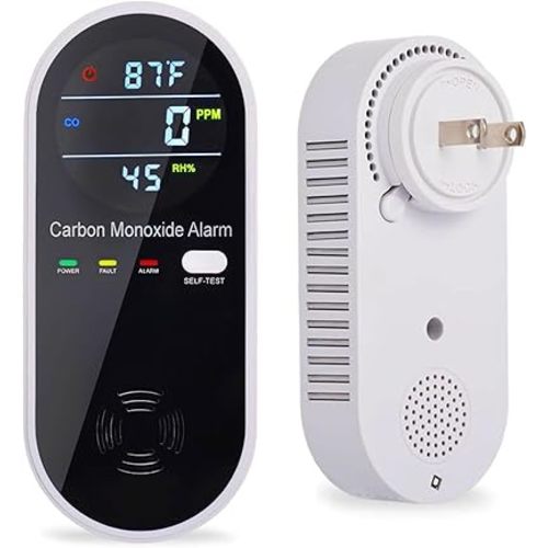 Carbon Monoxide Detector Plug in Wall, WESHLGD Portable Carbon Monoxide Detector for Travel, 3-in-1 CO Detector for Home and Travel Camping(CO Gas Meter Temperature Humidity Sensor), KH106, Black