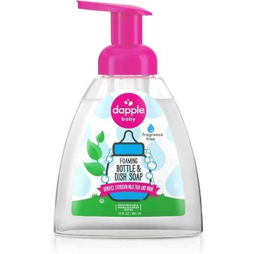 Dapple Baby Fragrance-Free Foaming Baby Bottle & Dish Soap - 13 fl oz - Cleans Bottles, Sippy Cups, Pacifiers, Breast Pumps, & More - Gently Removes Milk Film & Odors - Fragrance Free