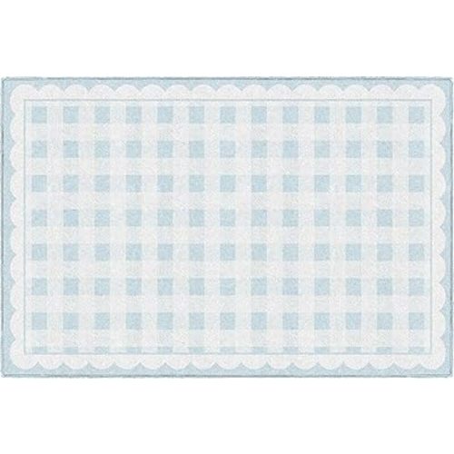 Flagship Carpets Schoolgirl Style Pretty in Pink Light Blue Gingham Educational Area Rug for Kids Room, Children's Classroom Rug for Teaching and Playroom, 5' X 7'6" - Light Blue