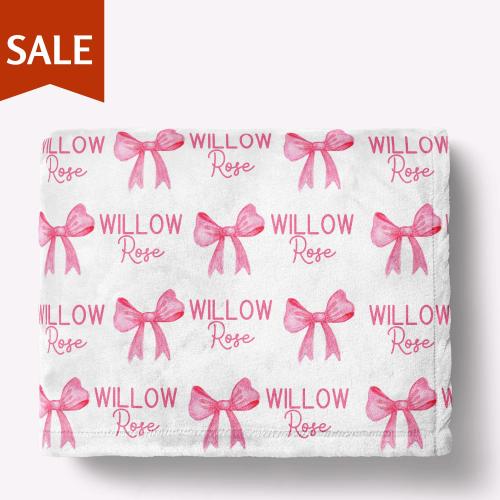 Personalized Pink Bow Baby Blanket Baby Girl Blanket Baby Shower Gift For Baby Girl Pink Bow Nursery Blanket Coquette Toddler Birthday Gift