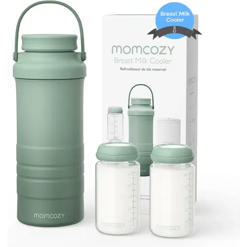 Momcozy 22oz Portable Breast Milk Cooler for Outdoor, 360°Total Cooling for 24Hours, Larger Capacity Travel Breastmilk Chiller with 2pcs Baby Bottles for Breastmilk Storage, Breastfeeding Essentials