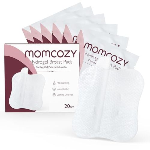 Momcozy Hydrogel Nursing Pads, Nipple Pads with Lanolin Supports Instant Cooling Relief from Breastfeeding and Pumping, Breastfeeding Essentials, 20 PCS Individually Wrapped