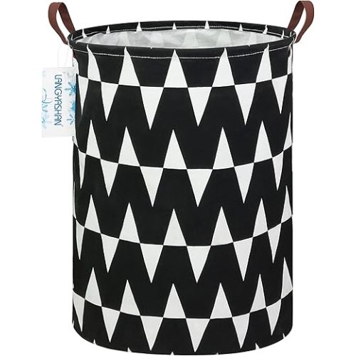 LANGYASHAN Laundry Basket Canvas Fabric Collapsible Organizer Basket for Storage Bin Toy Bins Gift Baskets Bedroom Clothes Children Nursery Hamper (Black M)