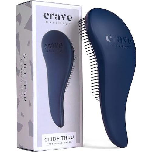 Crave Naturals Glide Thru Detangling Brush - Detangler Brush for Natural, Curly, Straight, Wet and Dry Hair for Adults and Kids - Hair Brush for Little Girls, Toddlers, Teens - 7.5 x 3 inches, Blue