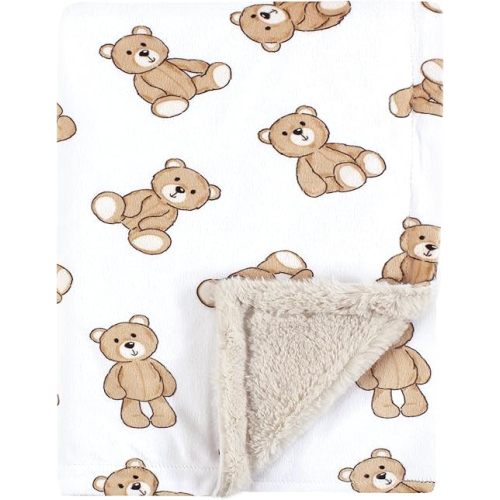 Hudson Baby Unisex Baby Plush Blanket with Furry Binding and Back, Teddy Bears, One Size