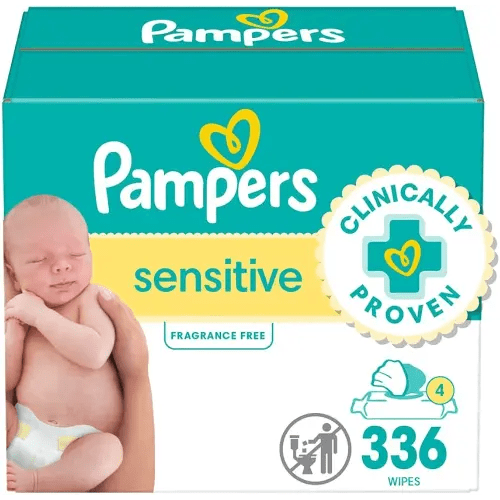 Pampers Baby Wipes, Sensitive, Water Based Wipe, Clinically Proven, Hypoallergenic, and Unscented for Babies, 336 Wipes Total (4 Flip-Top Packs)