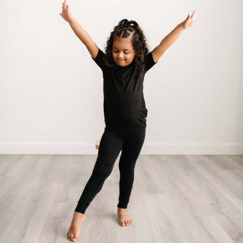 Solid Black Two-Piece Short Sleeve Pajama Set