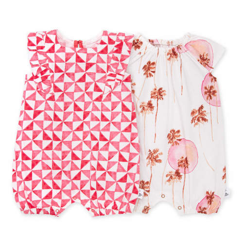 Burt's Bees Baby Organic Cotton Baby Girl Bubble Romper Set, 2 Pack, Sizes Newborn-24 Months
