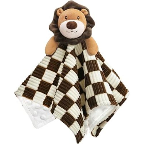 BEILIMU Baby Lovey Blanket for Boys Girls Super Soft Checkerboard Gingham with Minky Dot Fabric Backing Lion Lovely Black 14 Inch