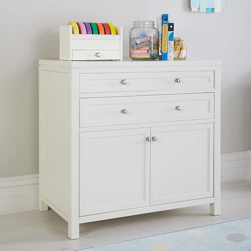 Martha Stewart Crafting Kids' Artwork Storage - Linen White: Wooden Art Supply Storage Cabinet with Drawers, Crafting Organization for Paper and Tools