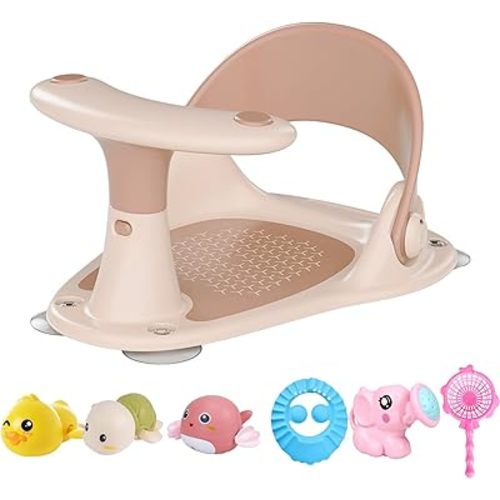 Baby Bath Seat, Infant Bath Seat Baby Bathtub Seat for Sit-Up Bathing, Provides Backrest Support and Suction Cups for Stability, Easy to Set-Up, Remove, Include Temperature Display (Pink)