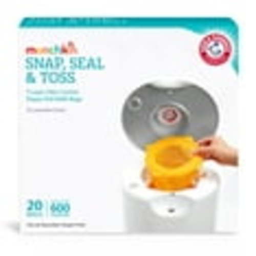 Munchkin® Arm and Hammer Diaper Pail Snap, Seal and Toss Refill Bags, Holds 600 Diapers, White 20 Count C25