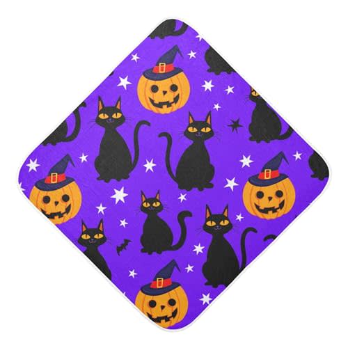 Burbuja Pumpkins Black Cats Baby Bath Towel - Soft Absorbent Muslin Cotton Hooded Towel for Newborn Infant Toddler, 35x35 in