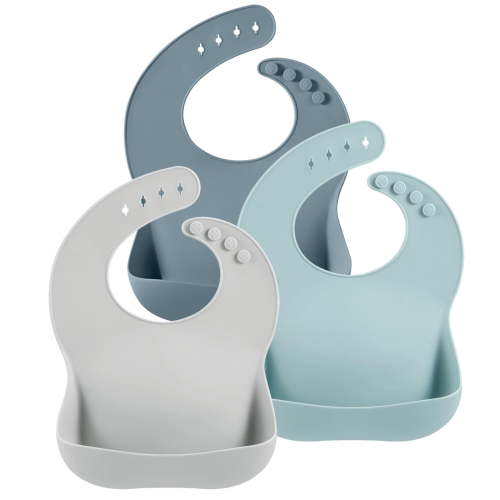 Benoxine Silicone Baby Bibs, Adjustable, Reusable, Durable, Waterproof, BPA-Free,Portable, 3-Pack