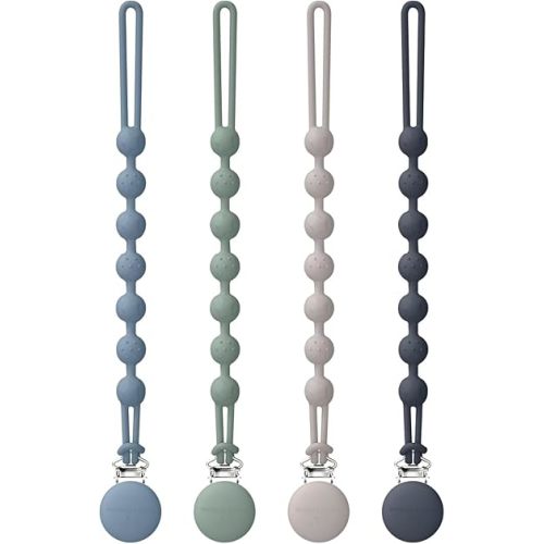 Cuddle Campus Silicone Pacifier Clip Holder with One Piece Design, Pack of 4 Soft Flexible Binky Clips with Texture for Baby Boy and Girl Set 6(0-6M)