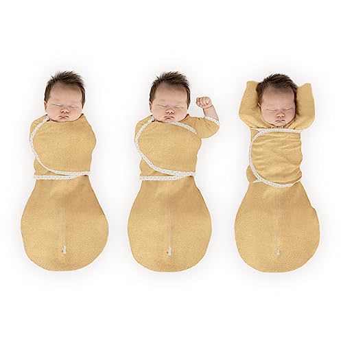 SwaddleDesigns Omni Swaddle Sack Arms Up Half-Length Sleeves & Mitten Cuffs, Easy Swaddle Transition, Gold, 0-3 Month