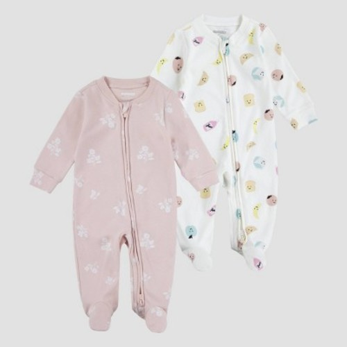Huggies Baby Girls' 2pk Food & Flowers Organic Sleep N' Play - Pink/White, Size: 6M