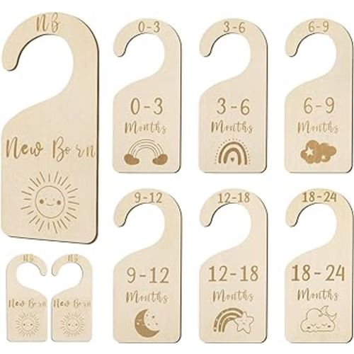Wooden Baby Closet Dividers, Double Sided Baby Clothes Size Dividers for Newborn to 24 Months Adorable Nursery Closet Organizer for Infant Toddler Girls & Boys - 7 Pcs