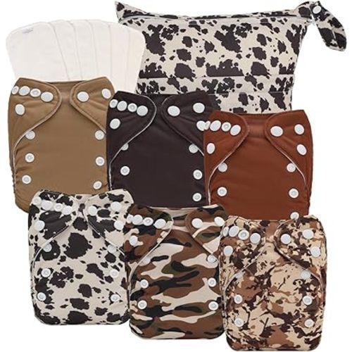 babygoal Newborn Cloth Diapers Pack of 13 for 5-12lbs Preemie Girl, Cloth Diaper Covers 6 Pack with 6pcs Inserts and Wet Bag, Reusable Washable & Waterproof, 6SFN56-SMB-B