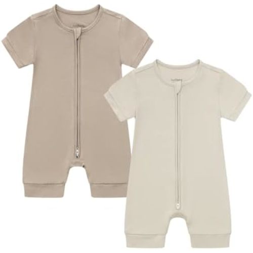 JunNeng Baby Boy Girl 2 Pack Rayon of Bamboo Summer Sleeper Infant Soft Short Sleeve Zipper Footless One-piece Romper