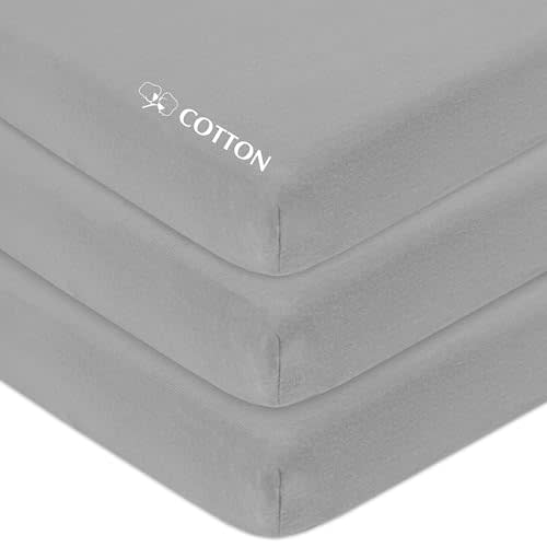 American Baby Company 3 Pack 100% Natural Cotton Fitted Mini Crib Sheets 38" x 24" - Soft & Breathable Small Nesting Portable Sheets, Fits Pack N Play Mattresses, Gray, for Boys & Girls
