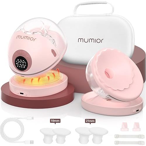 Heated Base Hands Free Breast Pump, Wearable Breastfeeding Pump of Baby Heated Dustproof Base, Automatic Voice Prompts, LED Display with 4 Modes &12 Levels, Memory Function-24 mm, 2 Pack Pink