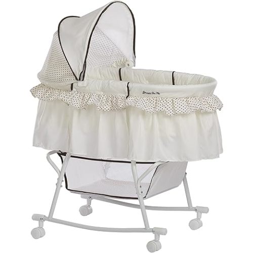 Dream On Me Lacy Portable 2-in-1 Bassinet & Cradle in Cream, Lightweight Baby Bassinet with Storage Basket, Adjustable and Removable Canopy