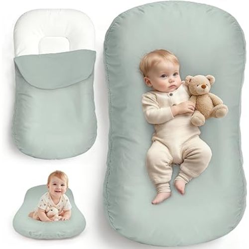 Newborn Support Cushion – Essential Baby Registry Gift – XL Portable Baby Floor Cushion for Tummy Time Support – Machine Washable Cotton Cover (CPC Certified)