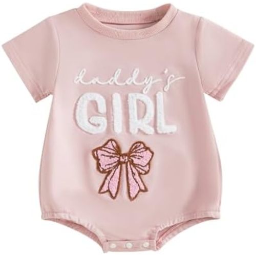Newborn Baby Girl Clothes Bow Embroidery Short Sleeve Bubble Romper Summer Bodysuit Cute Daddys Girls Baby Clothes
