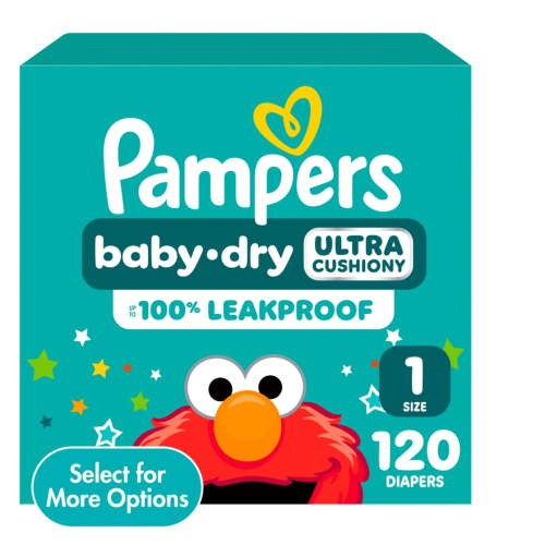 Pampers Baby Dry Diapers Size 1 120 Count Leakproof Protection Absorbent Skin-Friendly Hypoallergenic