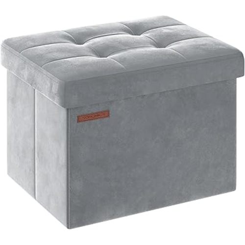 SONGMICS Storage Ottoman, Foldable Small Ottoman Foot Rest, 12.2 x 16.1 Inches Foot Stool, Load up to 286 lb, for Living Room, Bedroom, Dorm, Dove Gray ULSF200G02