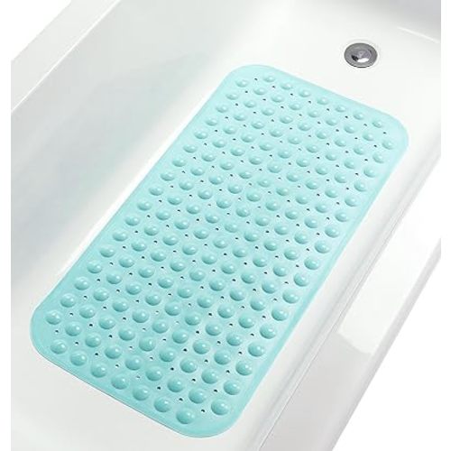 Large Non-Slip Bathtub & Shower Mat 31”x16” (Smooth/Non-Textured Tubs Only) Safe, Clean,Machine-Washable, Superior Grip&Drainage, Vinyl, Opaque Aqua/Blue-Green