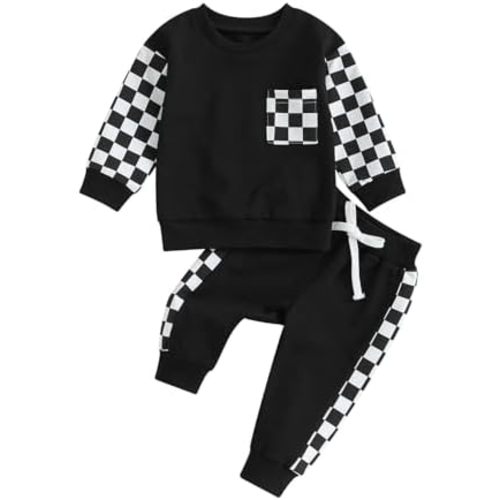 Toddler Baby Boy Fall Winter Outfit Contrast Color Long Sleeve Sweatshirts Stretch Jogger Pants Newborn Clothes Set