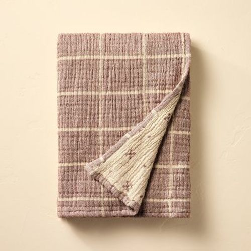 Grid Matelassé Throw Blanket Burgundy/beige - Hearth & Hand™ With Magnolia: Midweight Cotton, Farmhouse Style, 50x60