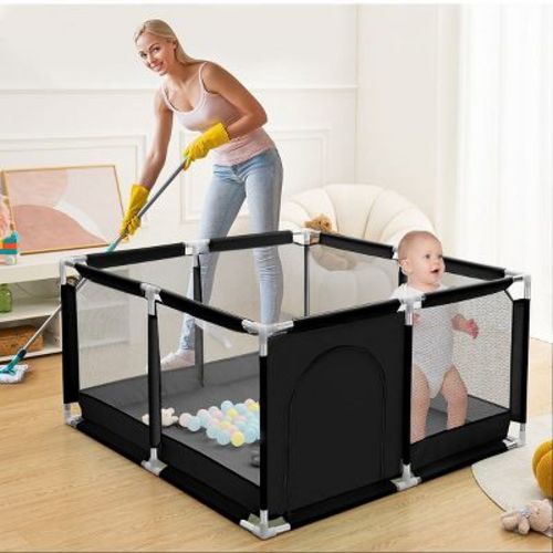 GOTGELIF 50"x50" 4-Panel Baby Playpen Spacious & Secure Portable Playard Black