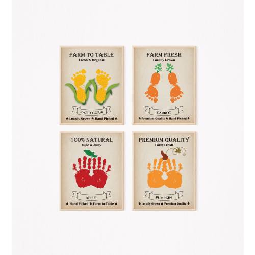 Farmers Market Handprint Footprint Art Craft, Kids Handprint Art, Farm Apple Sweet Corn Carrot Pumpkin Craft, Toddler Preschool Craft,