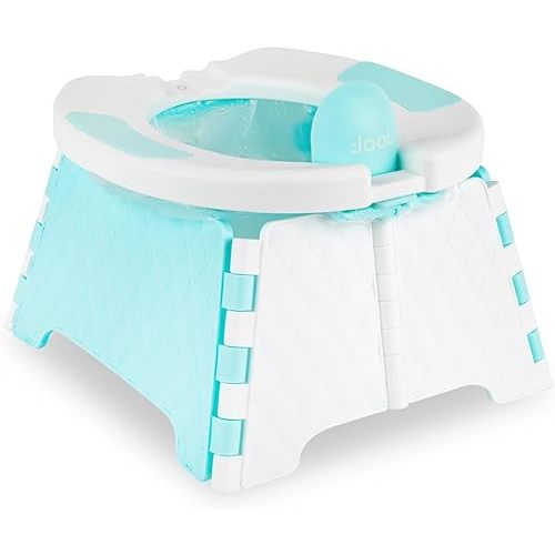 Jool Baby Portable Potty Training Chair with Travel Bag and 30 Liners, Foldable, Indoor/Outdoor Use, Camping (Aqua)