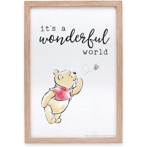 Disney Winnie the Pooh It's a Wonderful World Framed Wood Wall Decor - Vintage Winnie the Pooh Picture for Home Decorating