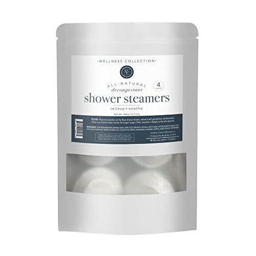 Rowe Casa Organics Shower Steamers, All-Natural Soothing Shower Steamers Made with Menthol from Peppermint Leaves and Therapeutic Grade Essential Oils for Relaxation, 4 Count