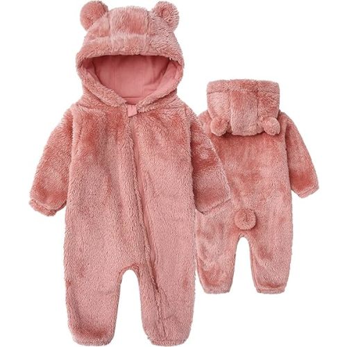 Newborn Baby Jumpsuit Hooded Fleece Rompers Long Sleeve Onesies Outwear Outfits