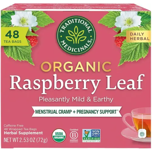 Traditional Medicinals Organic Raspberry Leaf Herbal Tea, Eases Menstrual Cramps & Supports Healthy Pregnancy - 48 Tea Bags
