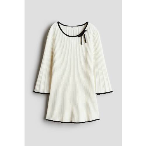 RIB-KNIT DRESS, White - size 2T (1.5-2Y)