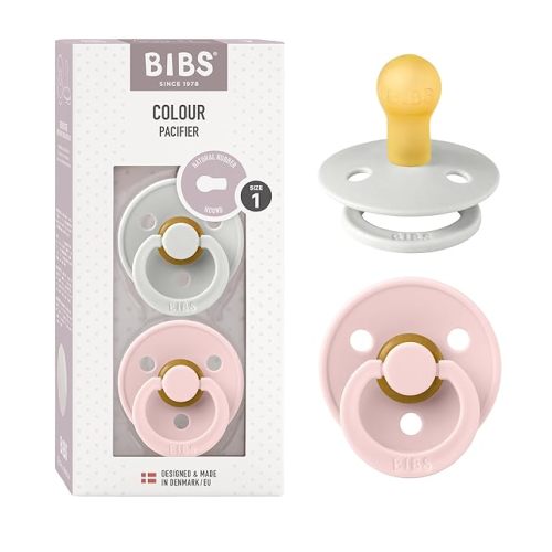 BIBS Pacifiers Colour Collection | Natural Rubber Baby Pacifier | Set of 2 BPA-Free Soothers | Made in Denmark | 0+ Months (Pack of 2) | Blossom/Haze