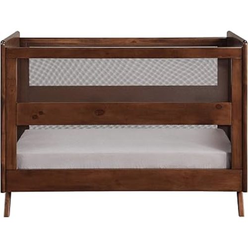 BreathableBaby Breathable Mesh 3-in-1 Convertible Crib (Toddler Bed Kit Sold Separately) — Walnut — Two Adjustable Mattress Heights — Greenguard Gold Certified