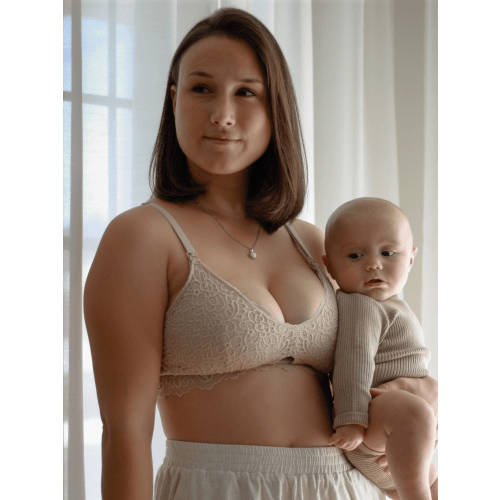 Dainty Lace Organic Cotton Nursing Bralette - Beige