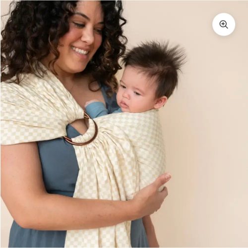 Flax Ring Sling | Timeless Tan & White Checker Print Babywearing
