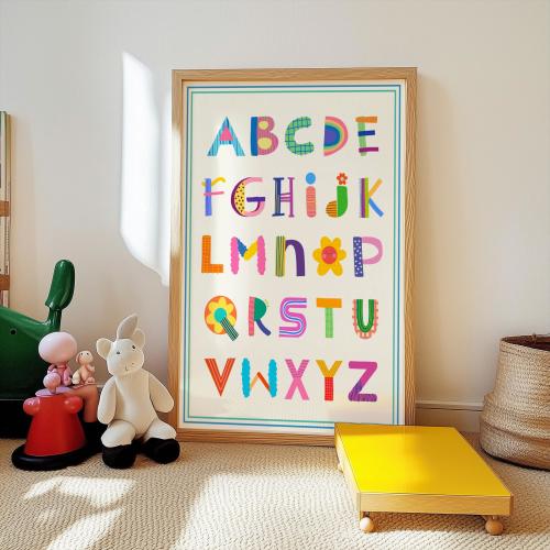 Bright and Colorful Alphabet Nursery Wall Art, ABC wall decor, Playroom art, Rainbow Alphabet, Fun nursery decor, Educational Art, Digital