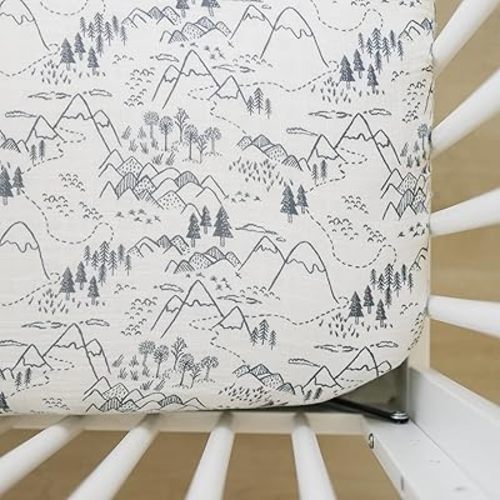 Summit Muslin Crib Sheet by Mebie Baby, Soft and Breathable Bed Sheets for Babies, Modern Neutral Bedding for Cribs, Standard Crib Mattress Fitted Sheet, Great for Boy or Girl Room or Nursery